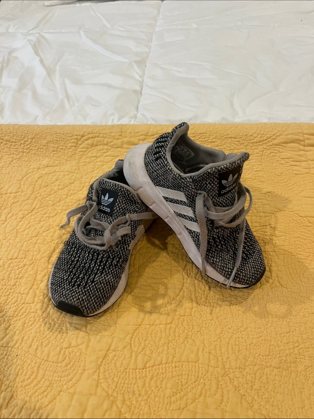 adidas ortholite Kids Black & Gray Knit Sneakers with White Three Stripes